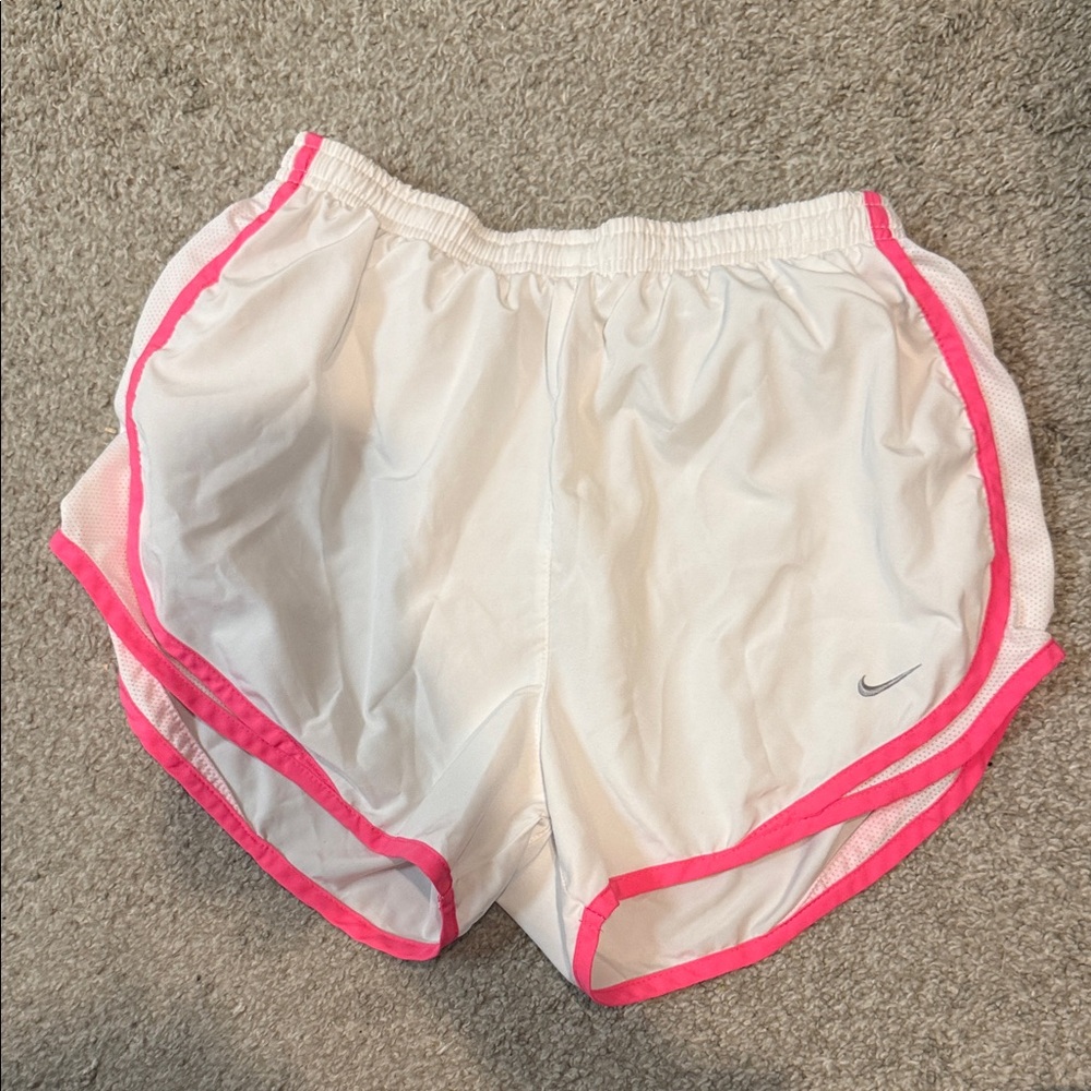 Nike White Women's Athletic Shorts with Pink Trim